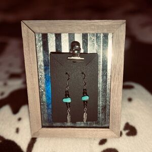 Elegant Black and Turquoise Feather Earrings